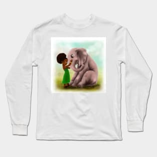 I Love You| Little Black Girl and Elephant art Long Sleeve T-Shirt